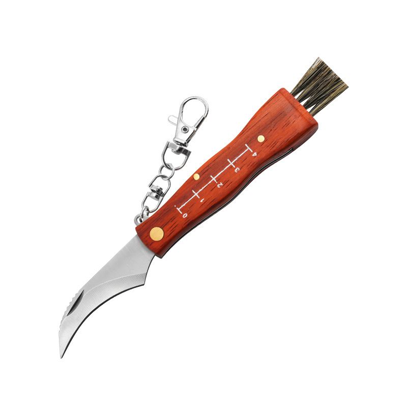 Red Pearwood Multifunctional Outdoor Portable Folding Knife, Mushroom Pocket Knife With Brush_desvips.com