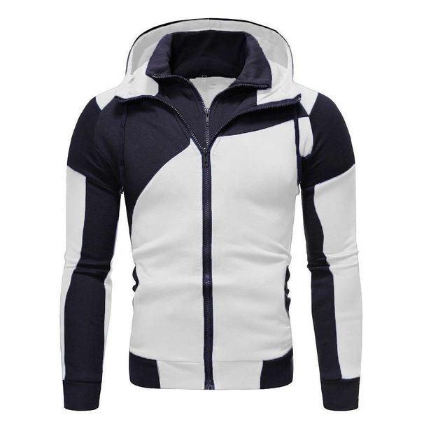 2024 New Men's Personalized Color Blocked Double-layer Zipper Hooded Cardigan Slim Fit Sweatshirt_desvips.com
