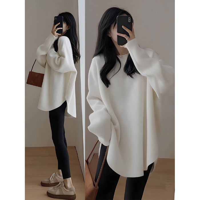 2026 New Spring Top With Shark Pants, Mid-Length White Inner Sweatshirt, Base Shirt For Women_desvips.com