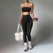 Women's Yoga Outfit Set Color Blocked Tube Top Peach Shaped Hip Slim Fit Trousers Fitness Sportswear Popular_desvips.com