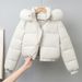 Women's Winter Jacket With Faux Fur Trim, Short Padded Coat, Thermal Lined, Slim Fit, Hooded, Zipper Closure, Casual & Elegant Style_desvips.com