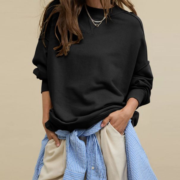 Autumn Winter Cross-Border Loose Oversize Plus Size Solid Color Sweatshirt Fleece Jacket Versatile Crew Neck Sports_desvips.com