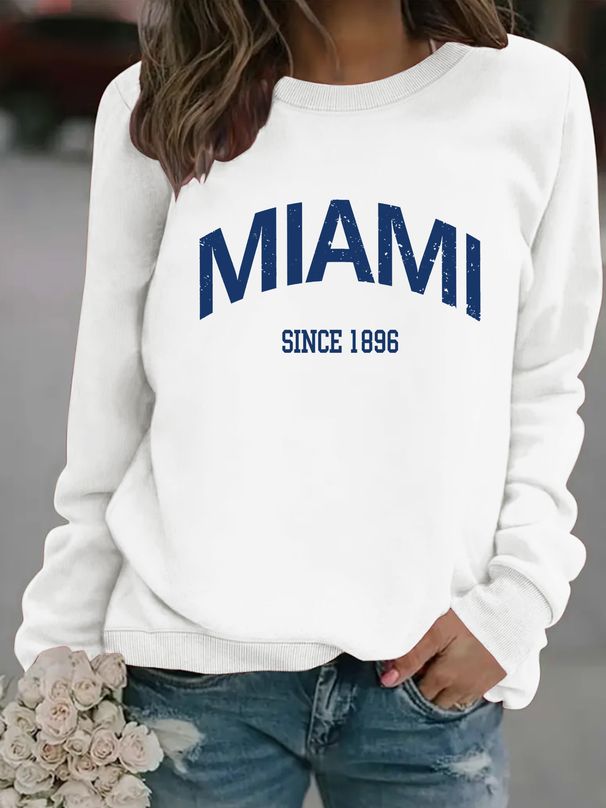 European American Cross-border Autumn And Winter Women's Casual Long-sleeve Round-neck MIAMI Print Pullover Sweatshirt_desvips.com