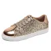 Fashionable Womens Rose Gold Glitter Low Top Sneakers With Metallic Toe Cap_desvips.com