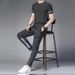 New Elastic Thin Ice Silk Two-Piece Set Summer High-End Men's Casual Sports Plus Size Suit Trend_desvips.com