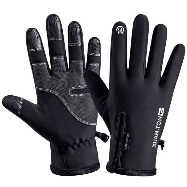 Flip-top Switch Winter Gloves, Fleece-lined, Touch-screen, Warm, Non-slip, For Outdoor Cycling, Waterproof, Windproof, For Electric Bikes And Bicycles_desvips.com