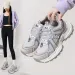 Womens White Grey Chunky Dad Sneakers Breathable Mesh Upper Non Slip Sole For Street Style_desvips.com