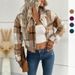 Women's clothing short plaid cardigan lapel jacket women_desvips.com