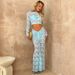 Women's perspective round neck high waist long sleeve waist hip skirt two-piece lace skirt_desvips.com
