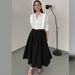 Women's Clothing all match solid color shirt high waist large swing skirt two piece suit_desvips.com