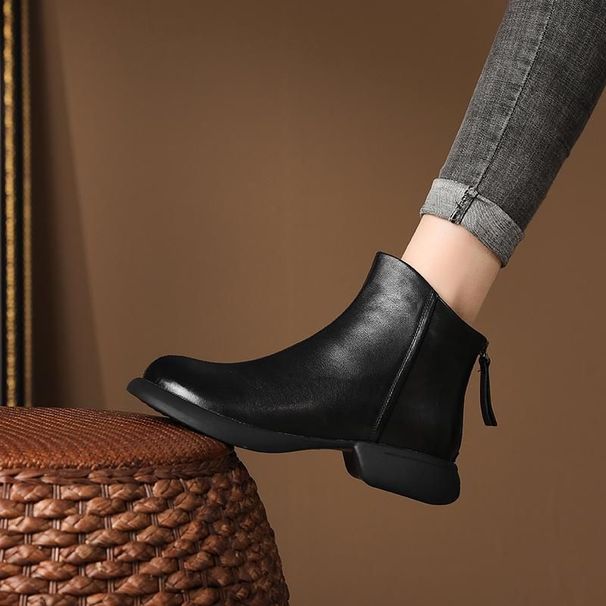 All Cowhide Genuine Leather Western-style Short Boots For Women In Autumn And Winter 2025. Soft Soles, Pure Handmade_desvips.com
