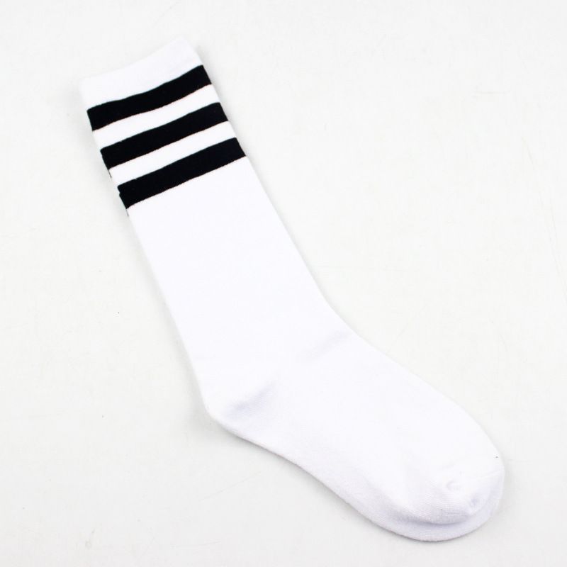 Three Stripe Cotton Mid Calf Socks Individually Packaged Versatile Street Style Baseball Soccer Striped Korean Style Sweat Wicking Odor Resistant_desvips.com