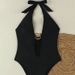 2025 New European And American Solid Color One-Piece Halter Neck Lace-Up Sexy Deep V Bikini Swimsuit For Women_desvips.com