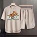 Men's Clothing 2024 Waffle Casual Summer Suit Men's Loose Teen Short sleeved T shirt Shorts Handsome Two piece Suit_desvips.com