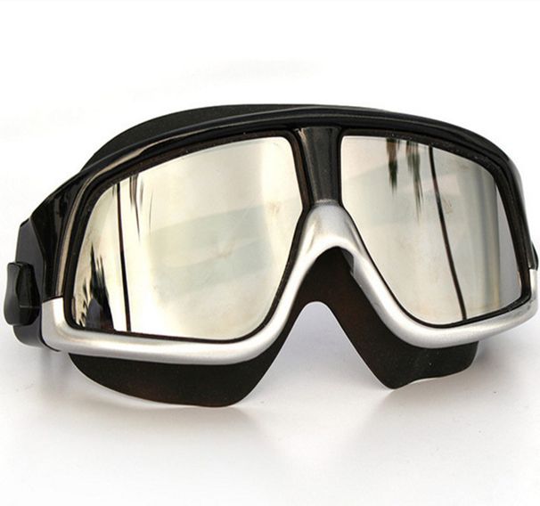 Adult swimming goggles High definition anti-fog diving goggles large frame silicone electroplated flat light swimming glasses_desvips.com