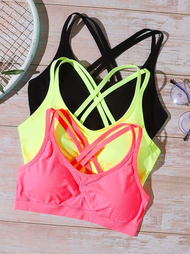 3-Pack Sports Bra Underwear For Women, Multi-Color, Double Strap, Shaping Yoga Wear, Body Shaping, Beautiful Back_desvips.com