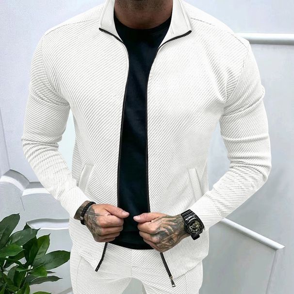 ActiveGo ActiveGo Cross-Border Clothing Autumn Winter New Twill Jacquard Long Sleeve 2024 European And American Men's Fashion Slim Fit_desvips.com