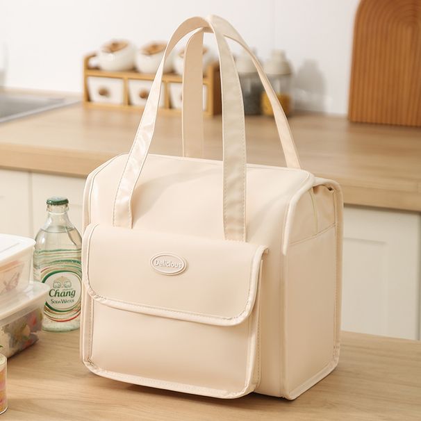 Thickened Waterproof PU Leather Lunch Bag PEVA Lining Cooler Bag Office Worker Bento Box Thermal Insulation Portable Lunch Bags_desvips.com