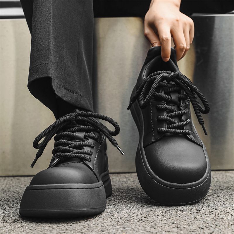 Stylish Fashion Versatile Men Business Minimalist Lace Up Leather Round Toe Flat Thick Sole Comfortable Rock Gothic Punk_desvips.com