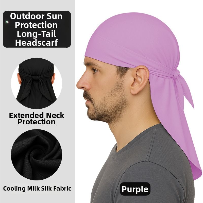 Solid Color Extra Long Cycling Bandana Hat Quick Drying Pirate Style Street Dance Sun Protection Cap For Men Tie Up Sports Cap_desvips.com