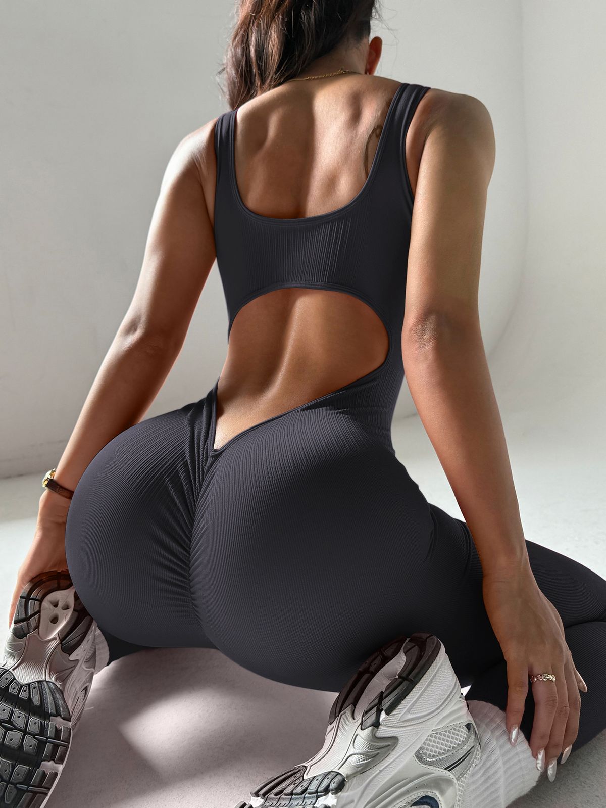 Women's High Elasticity Backless Yoga Bodysuit Tight Fitting One Piece Long Pants Fitness Wear Without Breast Pads_desvips.com