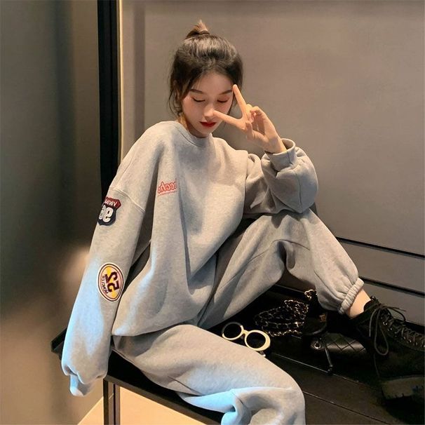 Spring And Autumn Winter 2025 New Women's Wind Internet Red Loose Hoodie Haren Pants Sports Two Piece Set_desvips.com