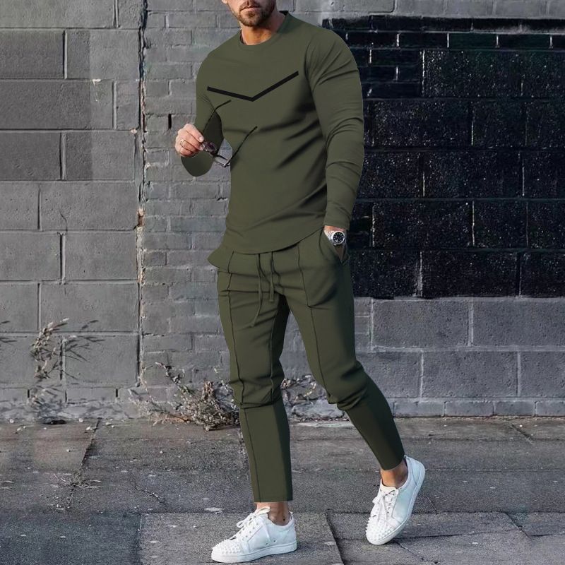 European Clothing Spring Autumn Two-piece Round Neck Long Sleeved T-shirt And Pants Set, Men's Casual Sports Set_desvips.com