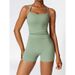 VoleFox Two Pieces Women's Solid Backless Tracksuit Set, Spaghetti Strap Cami Top & High Waist Skinny Shorts, Ladies Sportswear, Summer Outfits 2024_desvips.com