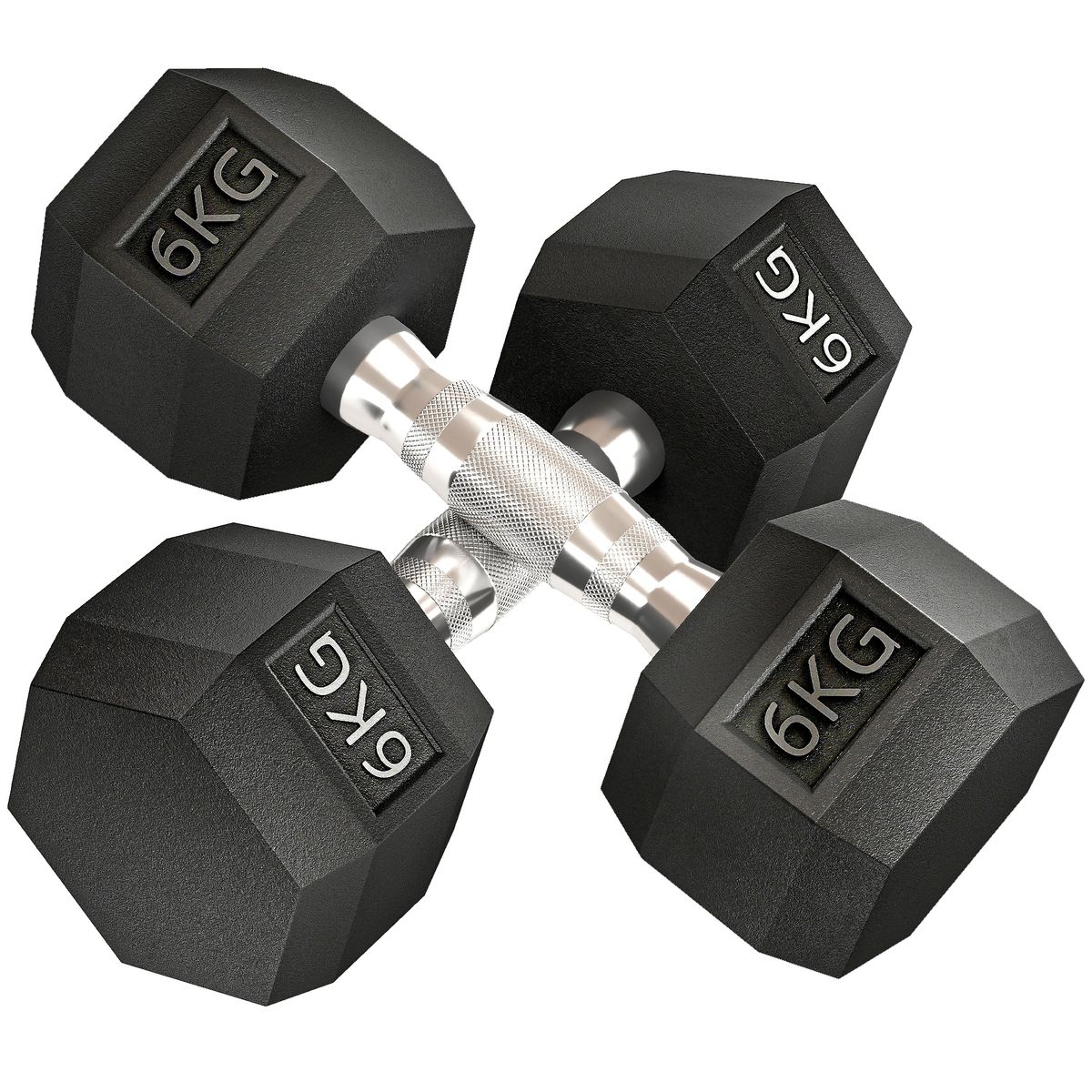 Ensemble D'haltères Courtes, Lot De 2 Haltères Hexagonaux Recouverts De Caoutchouc, Acier Noir_desvips.com