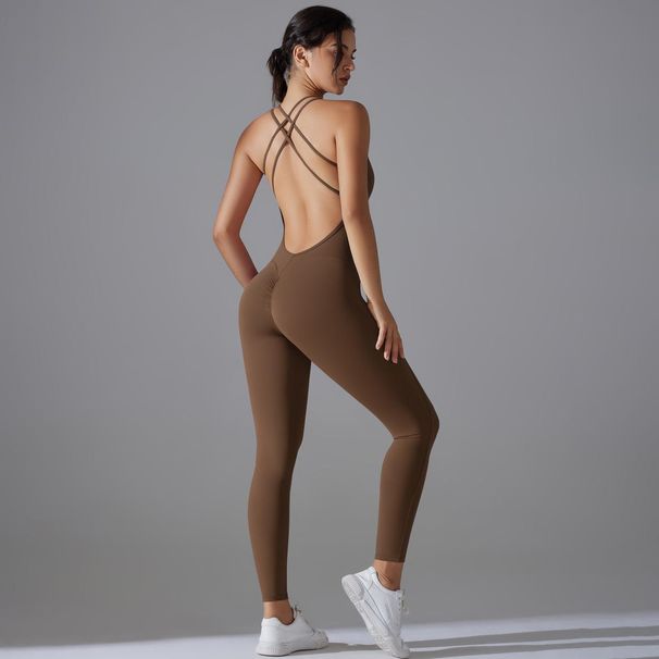 Backless Halter Neck Yoga Bodysuit Quick Drying Sports Jumpsuit Peach Shaped Hip Lifting Tight for Running Fitness_desvips.com