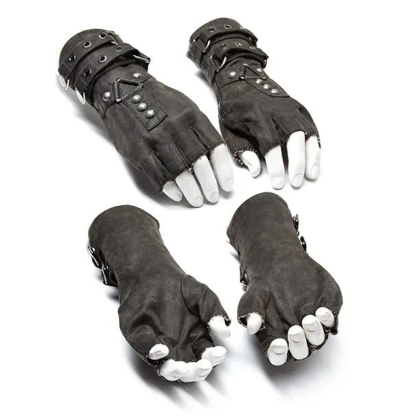 PUNK RAVR Steampunk Men Rivets Fingerless S Inelastic PU Army Style Motorcycle One Pair Military Gothic Dieselpunk_desvips.com
