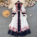 Women's Clothing color matching print slim long puff sleeve temperament dress spring dress _desvips.com