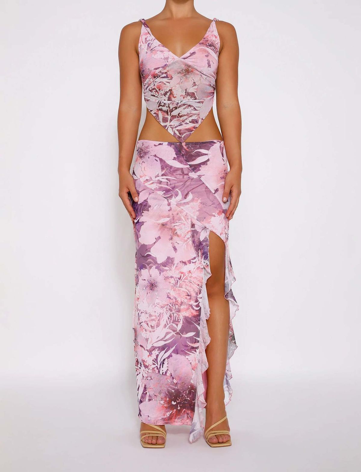 Women's Clothing Set Summer Sexy Printed Camisole + Tight Slit Irregular Long Skirt_desvips.com