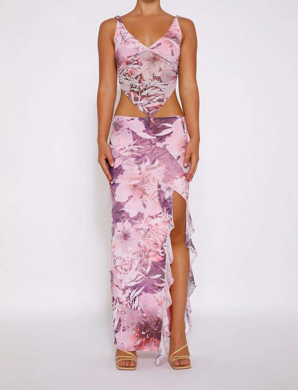 Women's Clothing Set Summer Sexy Printed Camisole + Tight Slit Irregular Long Skirt_desvips.com