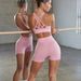 2022 INS New Seamless Yoga Dress Women's Sports And Fitness Short Sleeves, High Waist, Hip Lifting Long Pants Set_desvips.com