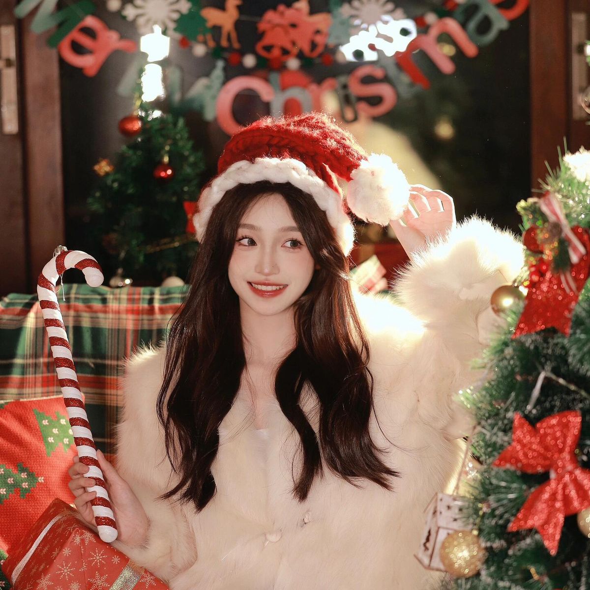 Christmas Decoration For Women Cosplay New Year Party Adult Costume Headwear Cute Warm Knitted Wool Hat_desvips.com