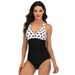 Black And White Polka Dot Swimsuit Half-Print Sexy Conservative One-Piece Swimwear For Women_desvips.com