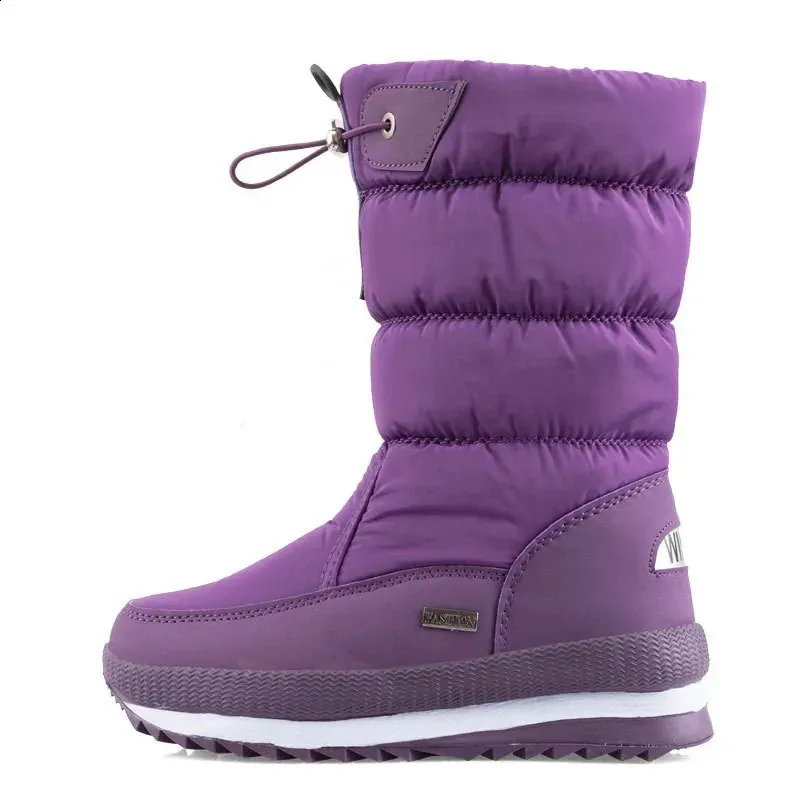 Woman Chunky Womens Shoes For Snow Boots Half High Moon Platform Mid Calf Round Toe Big Red Waterproof With Chic Point_desvips.com