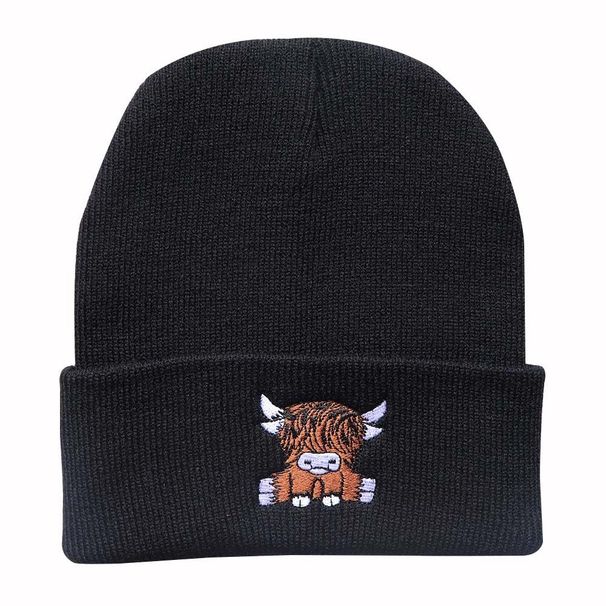 Men And Women Autumn Winter Trendy Cartoon Woolen England Cow Embroidery Knitted Warm Pullover Hat_desvips.com