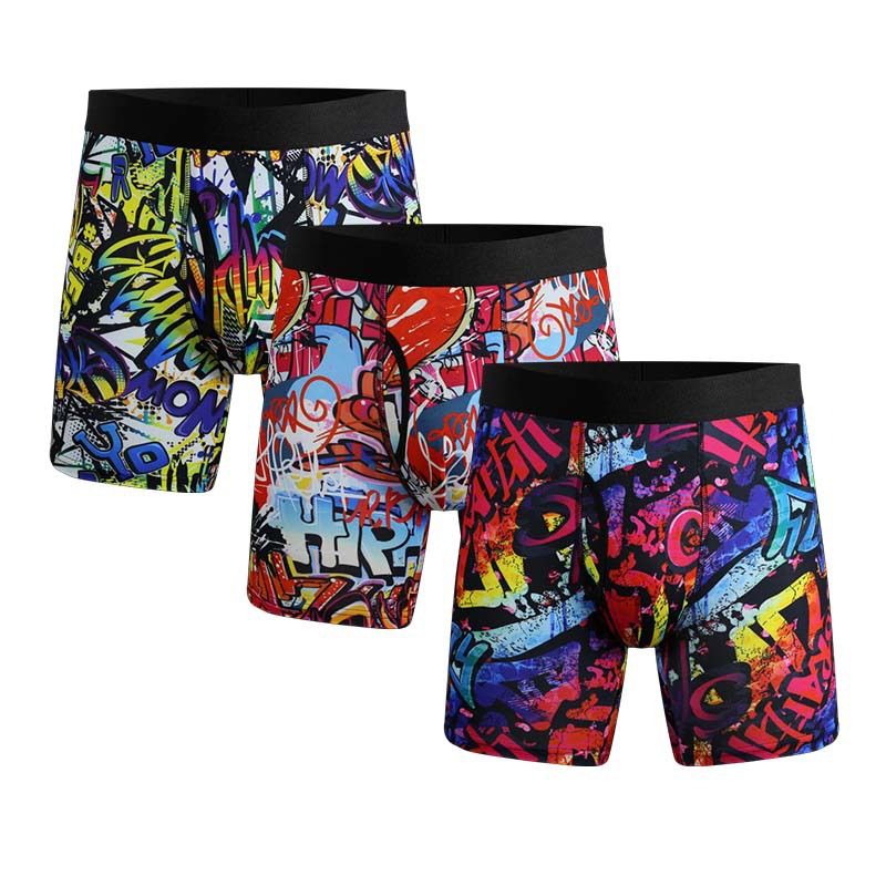 NOKO 3-pack Men's Underwear Side Opening And Lengthened Printed Men's Boxer Briefs_desvips.com
