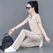Women's Running Sports Suit 2025 New Summer Fashionable Ice Silk Short Sleeve Long Pants Stand Collar Casual Two-Piece_desvips.com