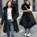 Women's Clothing new winter cotton padded coat, medium length, large fur collar, velvet lining, overcoat, cotton padded coat, trendy for women_desvips.com