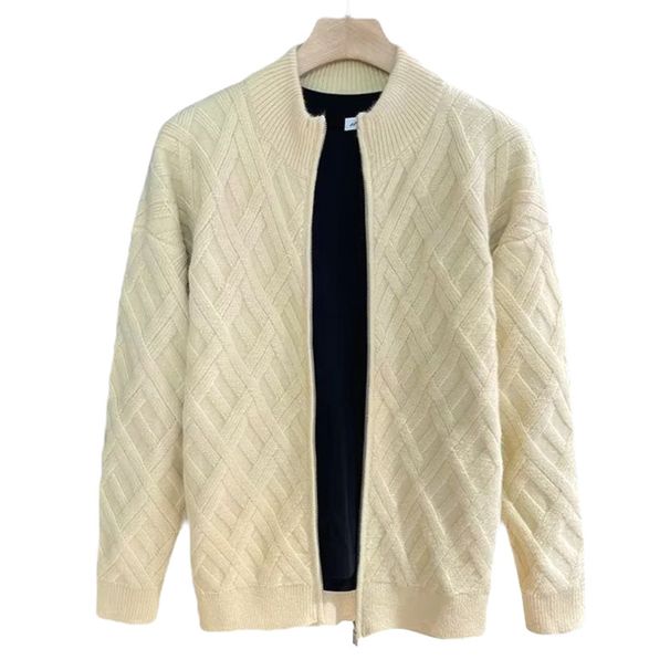 Men's Zip-Up Stand Collar Knitted Jacket - Business Casual Cardigan Coat, Soft Knit Outerwear For Professional Occasions_desvips.com