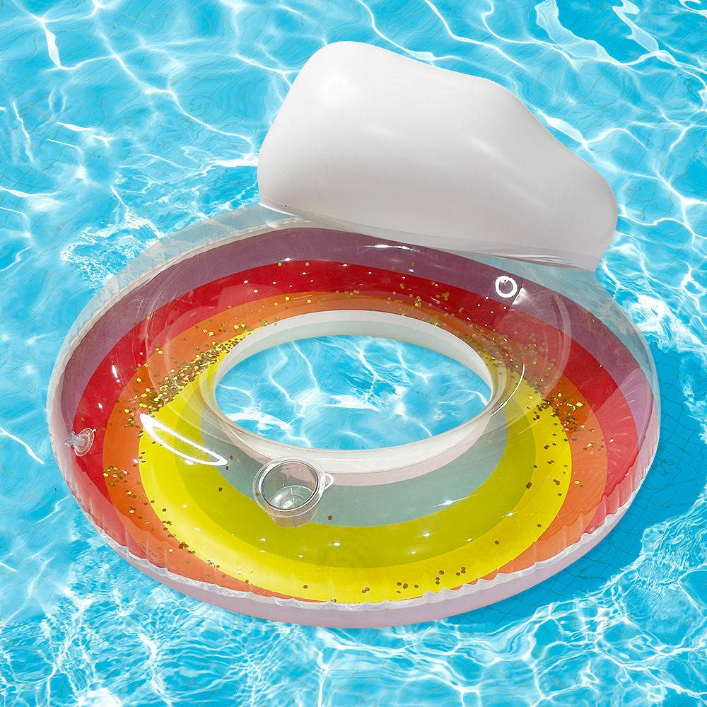 Transparent Rainbow Swimming Ring Single And Double Backrest Water Seat Ring Outdoor Inflatable Rainbow Swimming Ring_desvips.com
