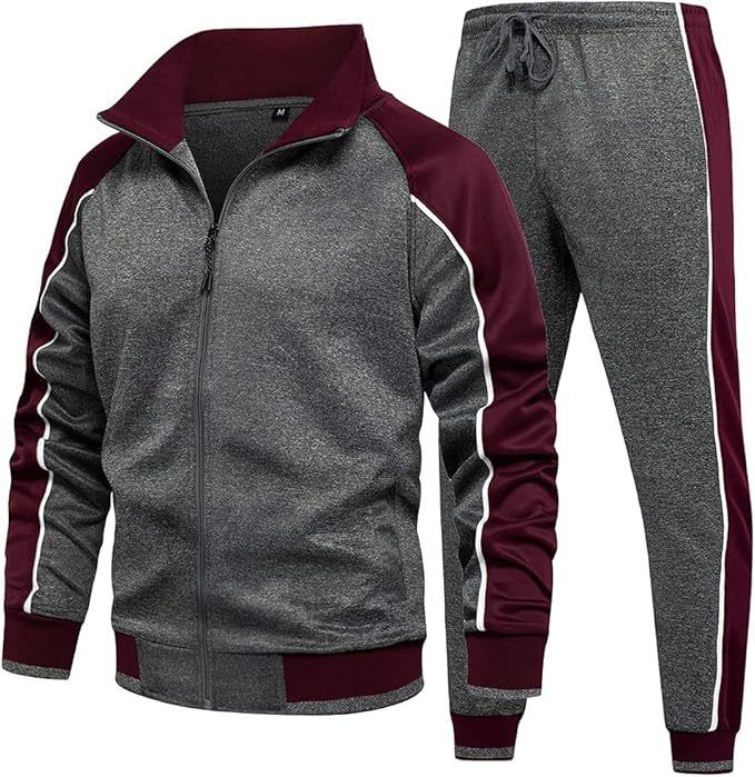 Men's Color Block Hooded Jogging Set - Breathable Polyester Running Jacket & Pants 2-Piece Outfit For Winter_desvips.com