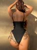New Bikini Black Hollow Side Waist Tie One-Piece Swimsuit_desvips.com