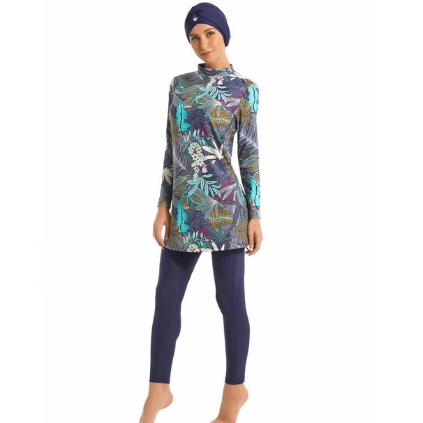 Muslim Swimwear Printed Ladies Conservative Swimsuit Women Beach Swimsuit_desvips.com