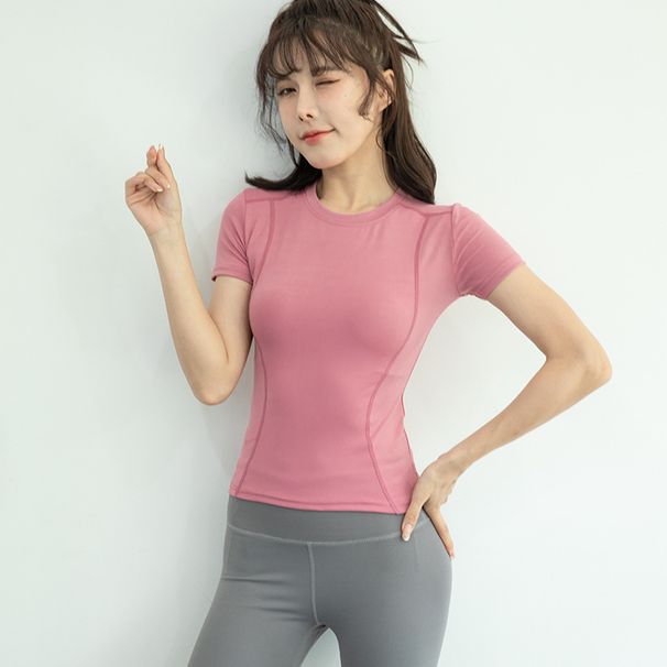 Women's Summer Thin Sports Tights, Quick-dry Short-sleeve T-shirt For Gym, Running, And Yoga, Comfortable_desvips.com