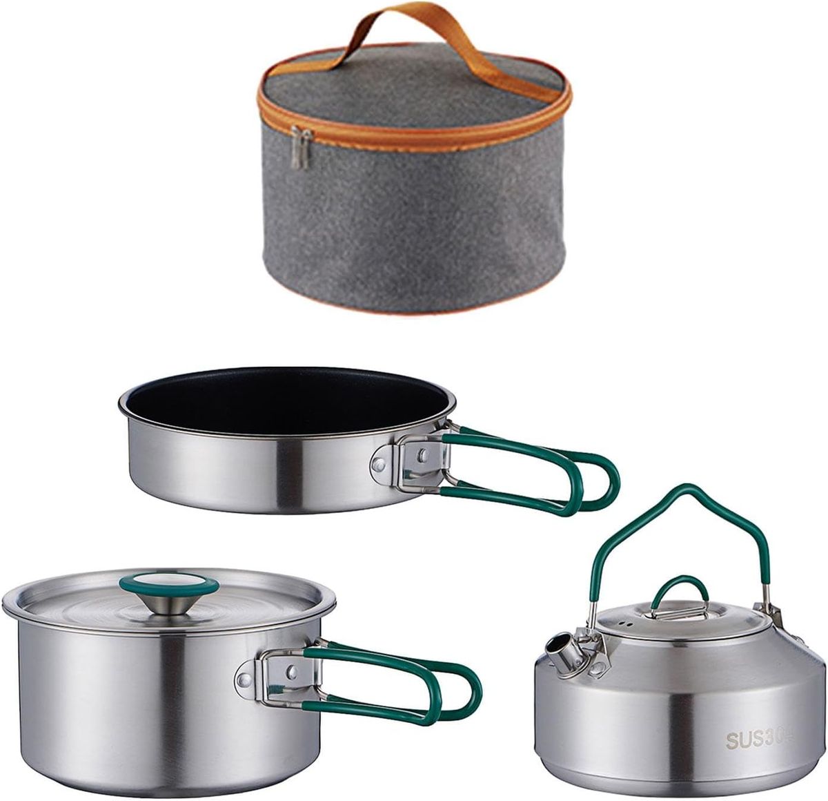 3Pcs Camping Cooking Set Included Carry Bag Folding Handle Pot Pan Kettle Camping Cookware For Picnic Trekking Fishing Home_desvips.com