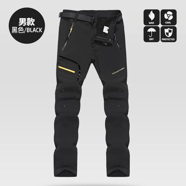 Men's Outdoor Windproof And Waterproof Hiking Thickened Ski Softshell Fleece Pants, Women's Fleece-lined Pants_desvips.com